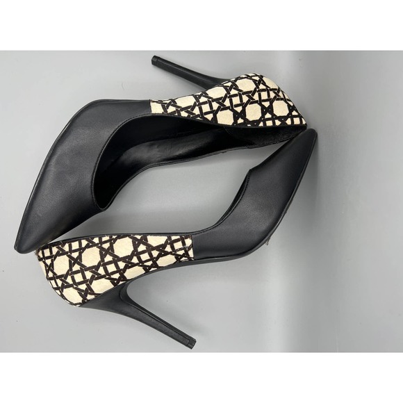 CharlesCharles David calf hair black/off white geometric print heels/pumps  sz11 - Picture 2 of 10